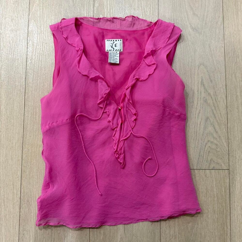 Vintage 80s pink ruffle blouse